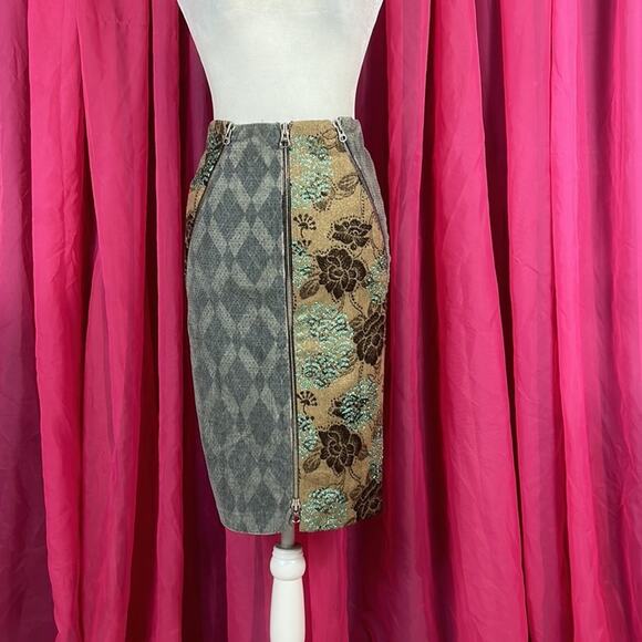 Y2K Custo Barcelona NWT 2006 slash NY zip and glitter pencil skirt, 34 or 0 - Picture 1 of 10